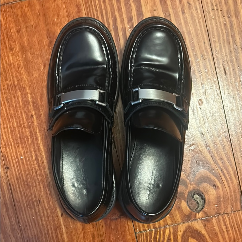 Vagabond Black Leather Bit Loafers with Silver Hardware